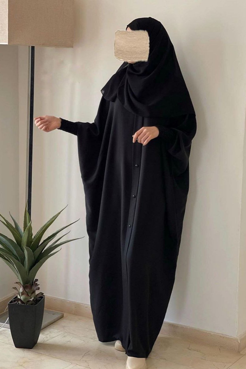 Shaziya puff Sleeves Button Kaftan Abaya - BLACK ( New Launch )