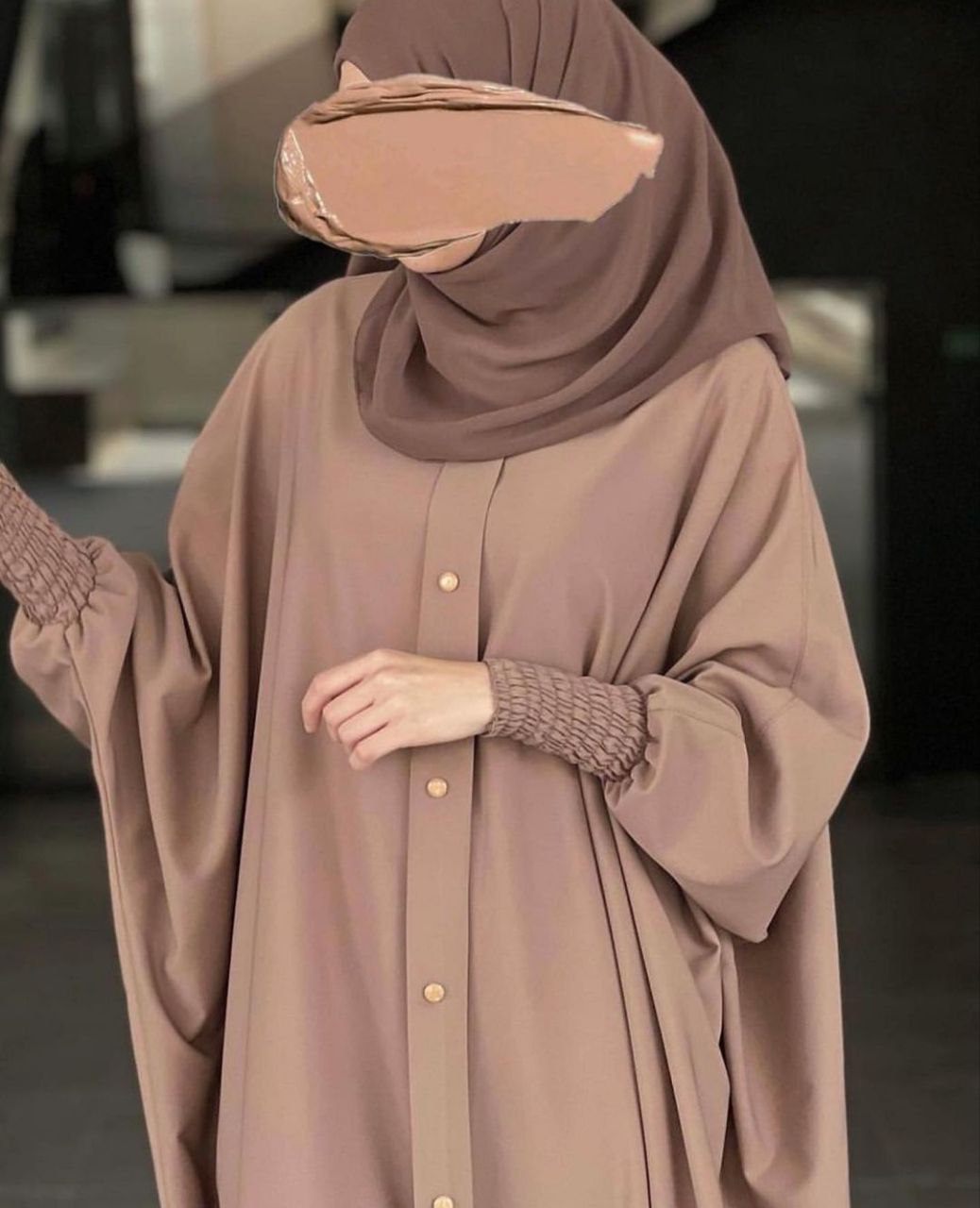 Shaziya puff Sleeves Button Kaftan Abaya - GHESTNUT LITE ( New Launch )