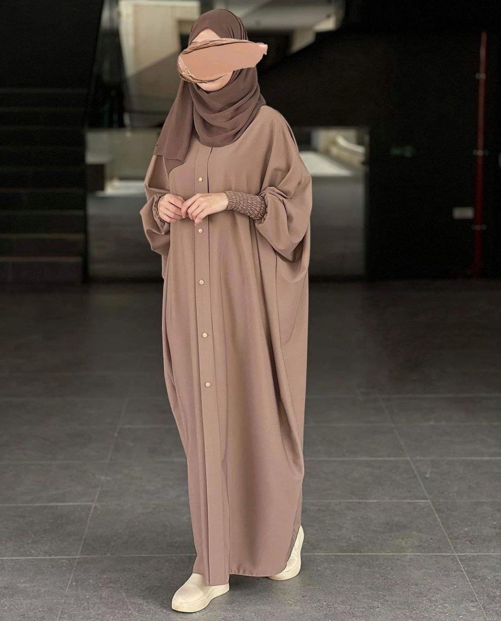 Shaziya puff Sleeves Button Kaftan Abaya - GHESTNUT LITE ( New Launch )