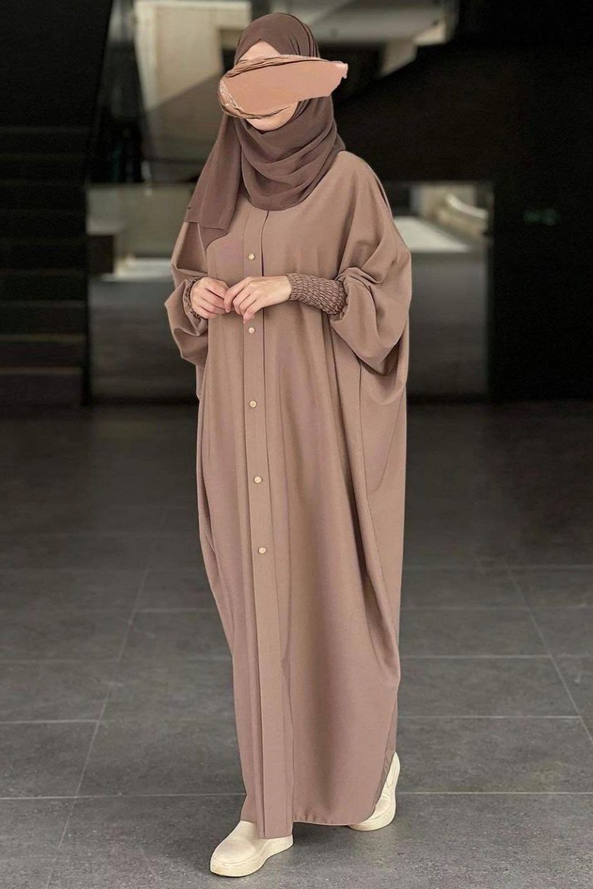 Shaziya puff Sleeves Button Kaftan Abaya - GHESTNUT LITE ( New Launch )