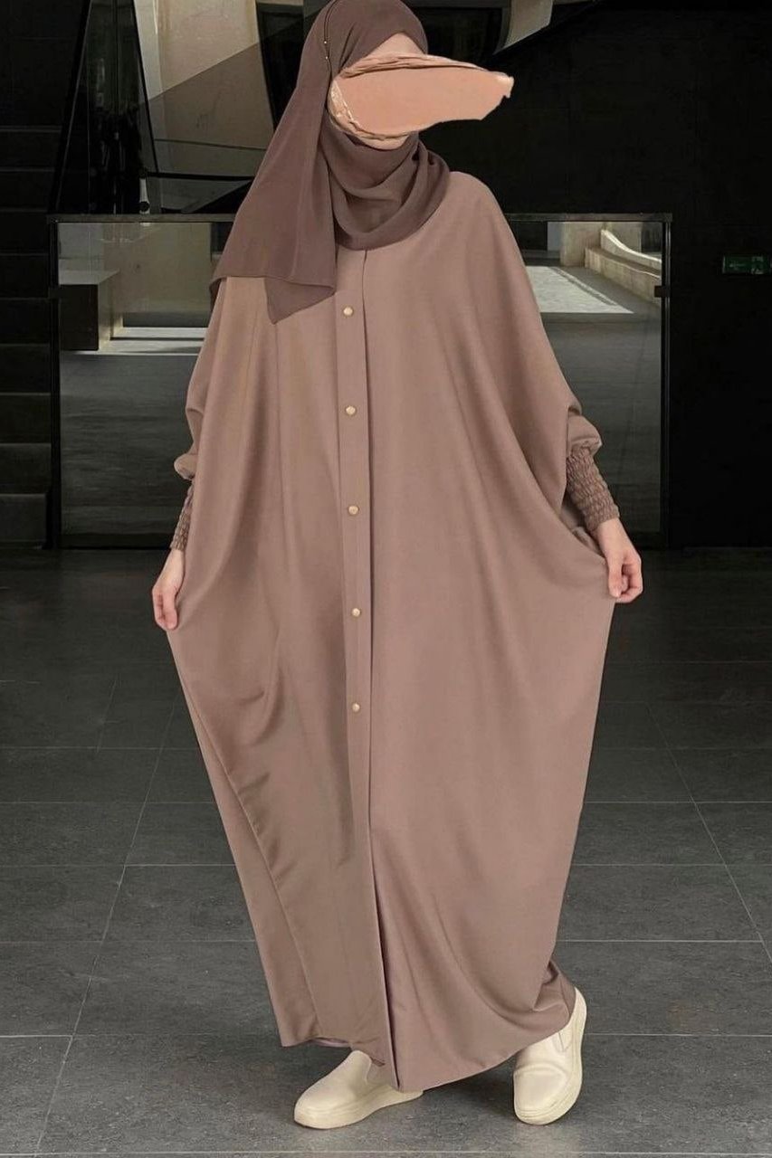 Shaziya puff Sleeves Button Kaftan Abaya - GHESTNUT LITE ( New Launch )