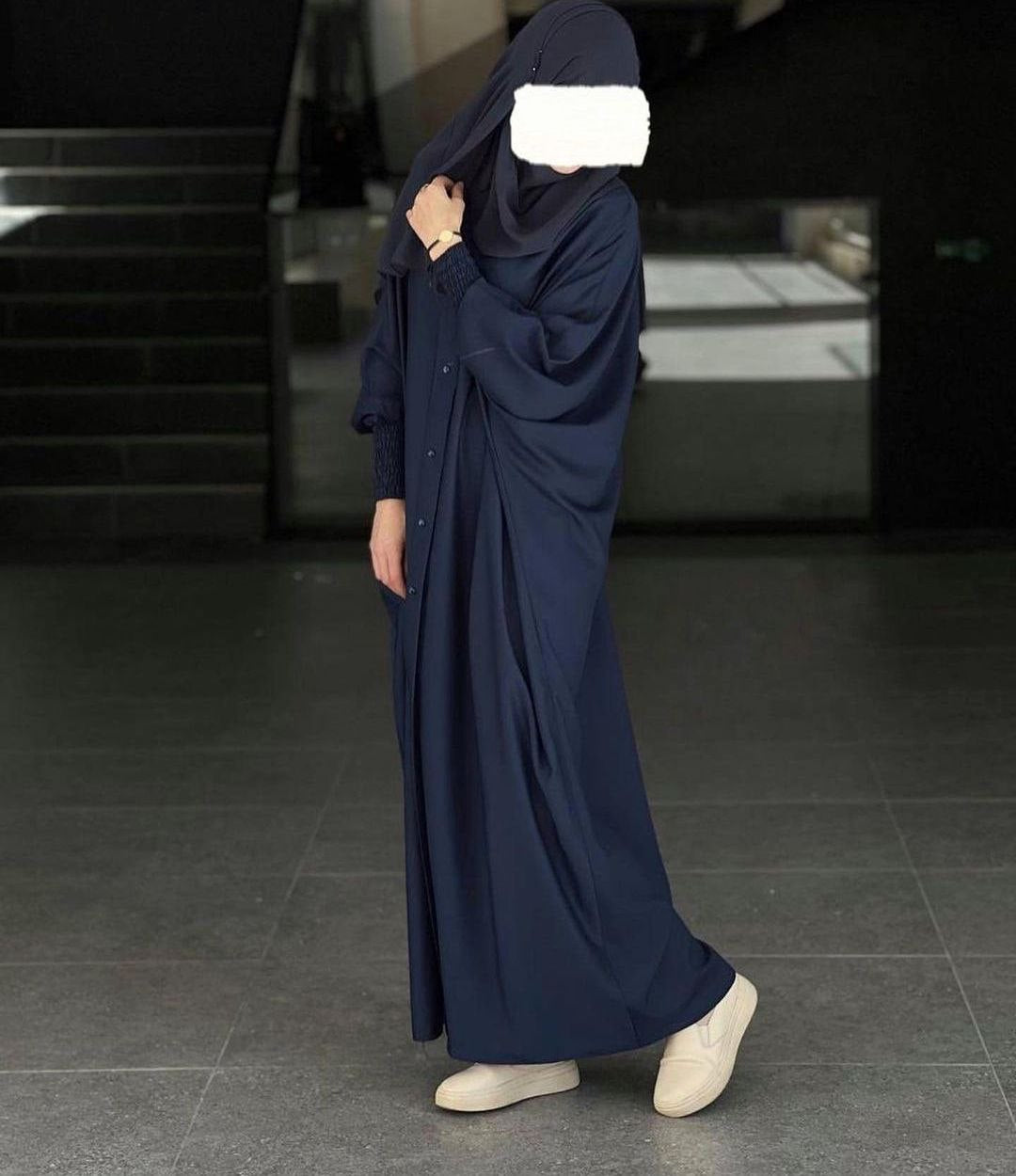 Shaziya puff Sleeves Button Kaftan Abaya - BLUE ( New Launch )