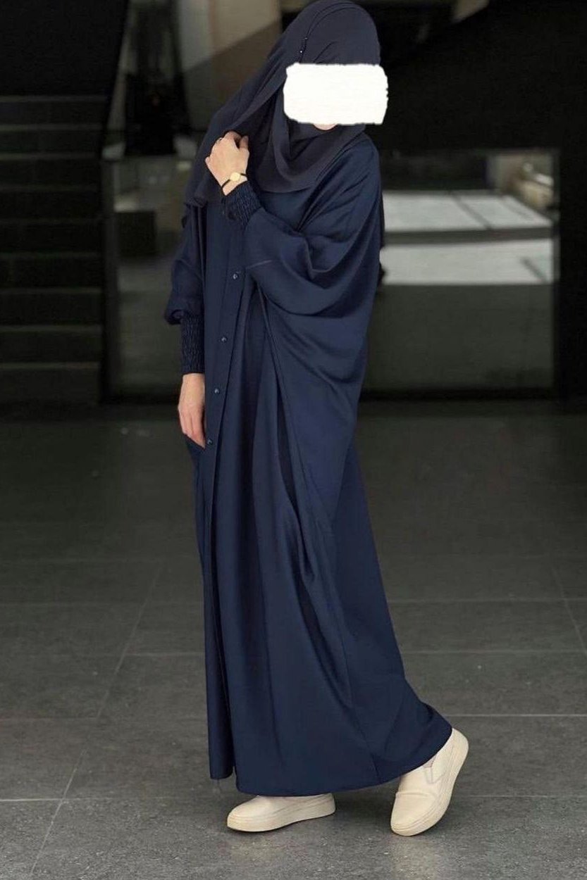 Shaziya puff Sleeves Button Kaftan Abaya - BLUE ( New Launch )