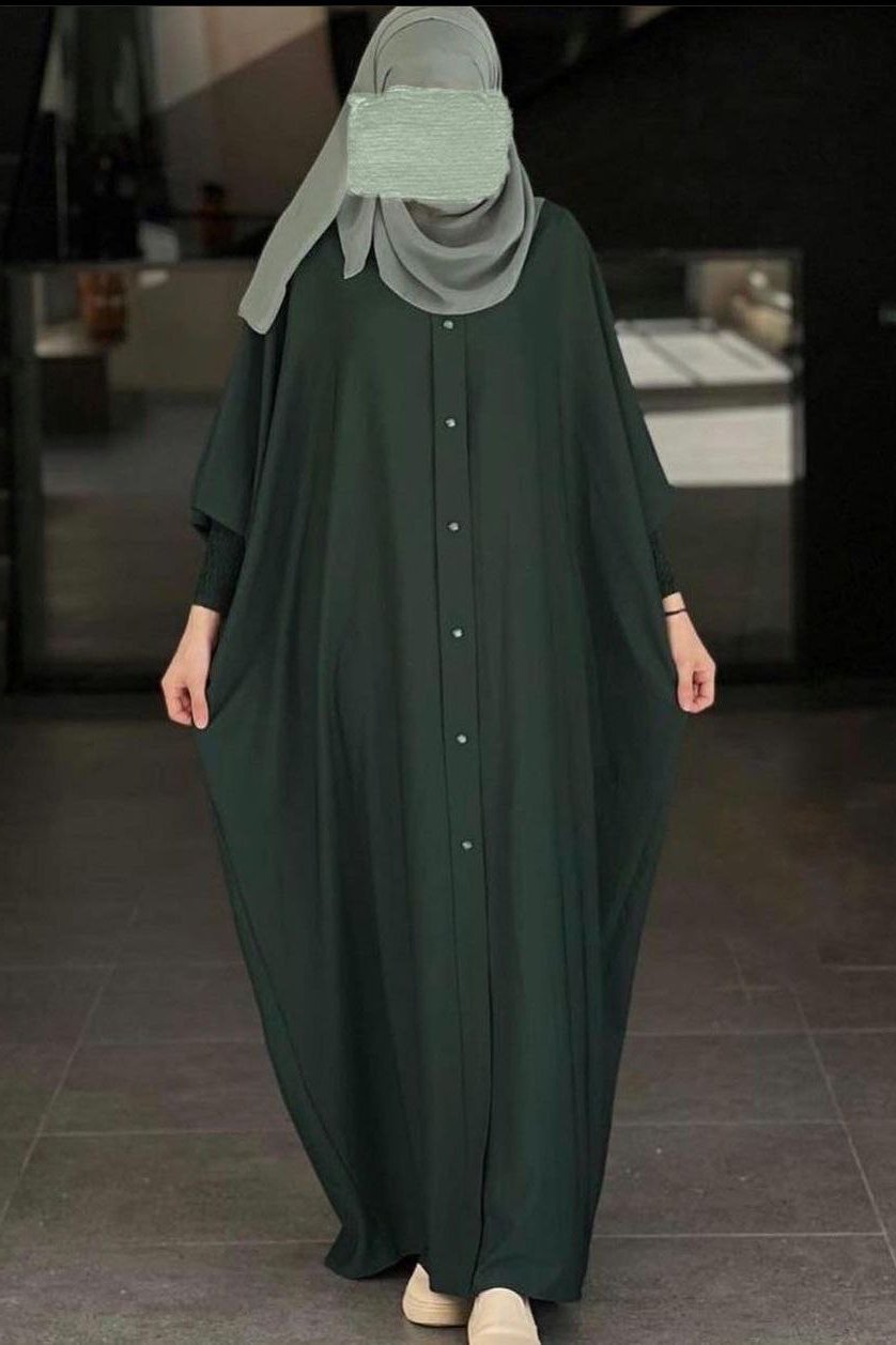 Shaziya puff Sleeves Button Kaftan Abaya - GREEN( New Launch )