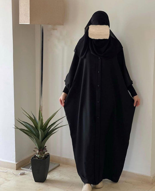 Shaziya puff Sleeves Button Kaftan Abaya - BLACK ( New Launch )