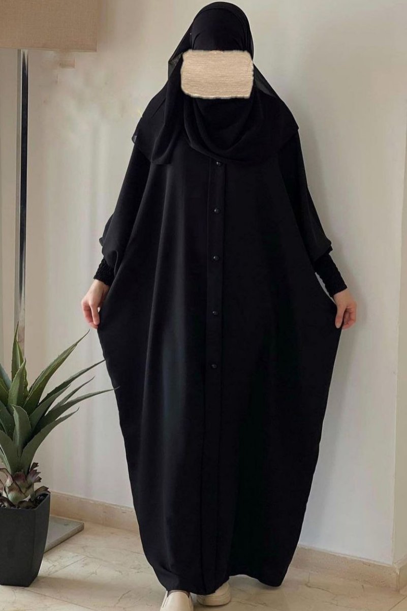 Shaziya puff Sleeves Button Kaftan Abaya - BLACK ( New Launch )