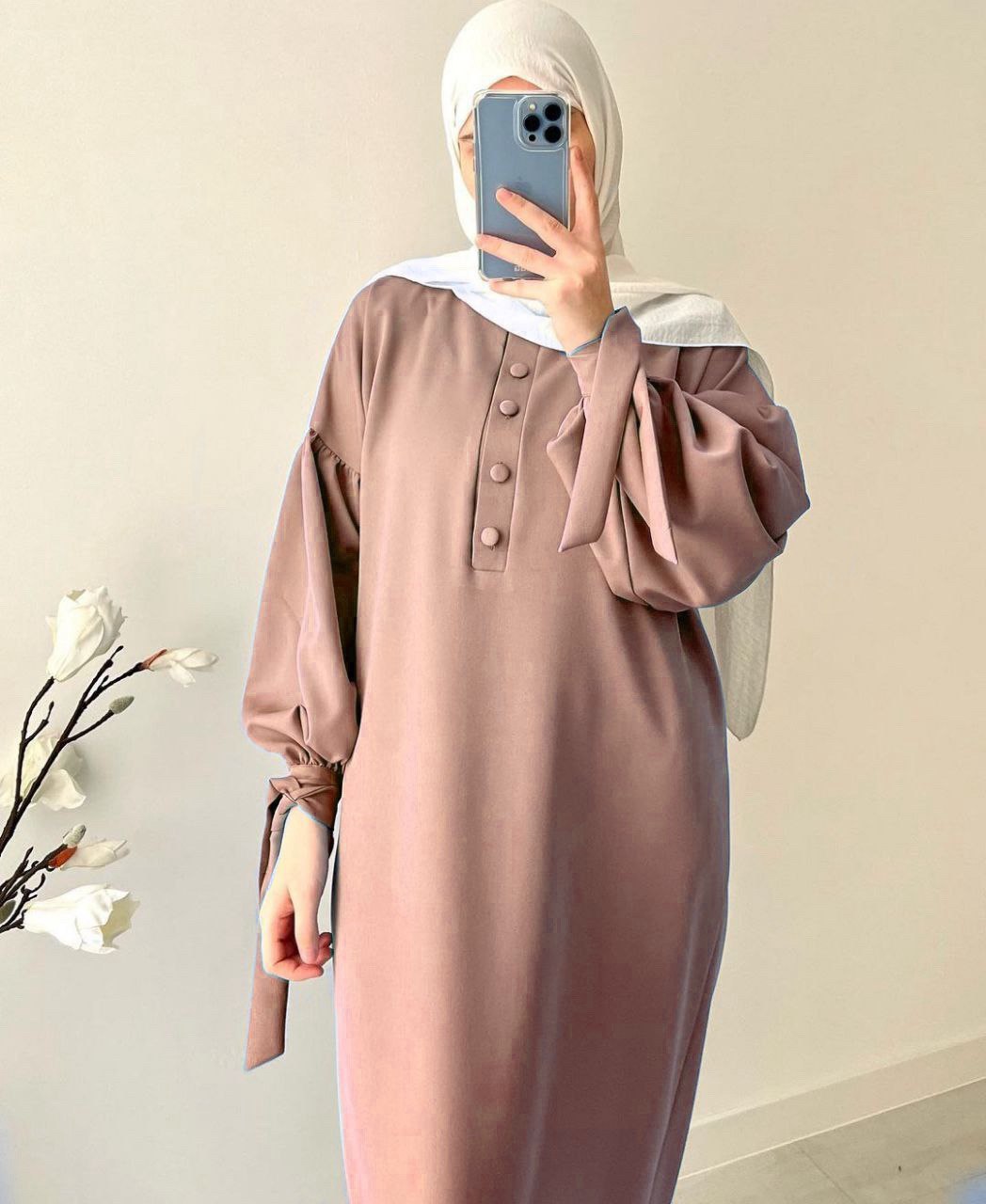 Tahura Balloon Sleeves Abaya ( NUDE )