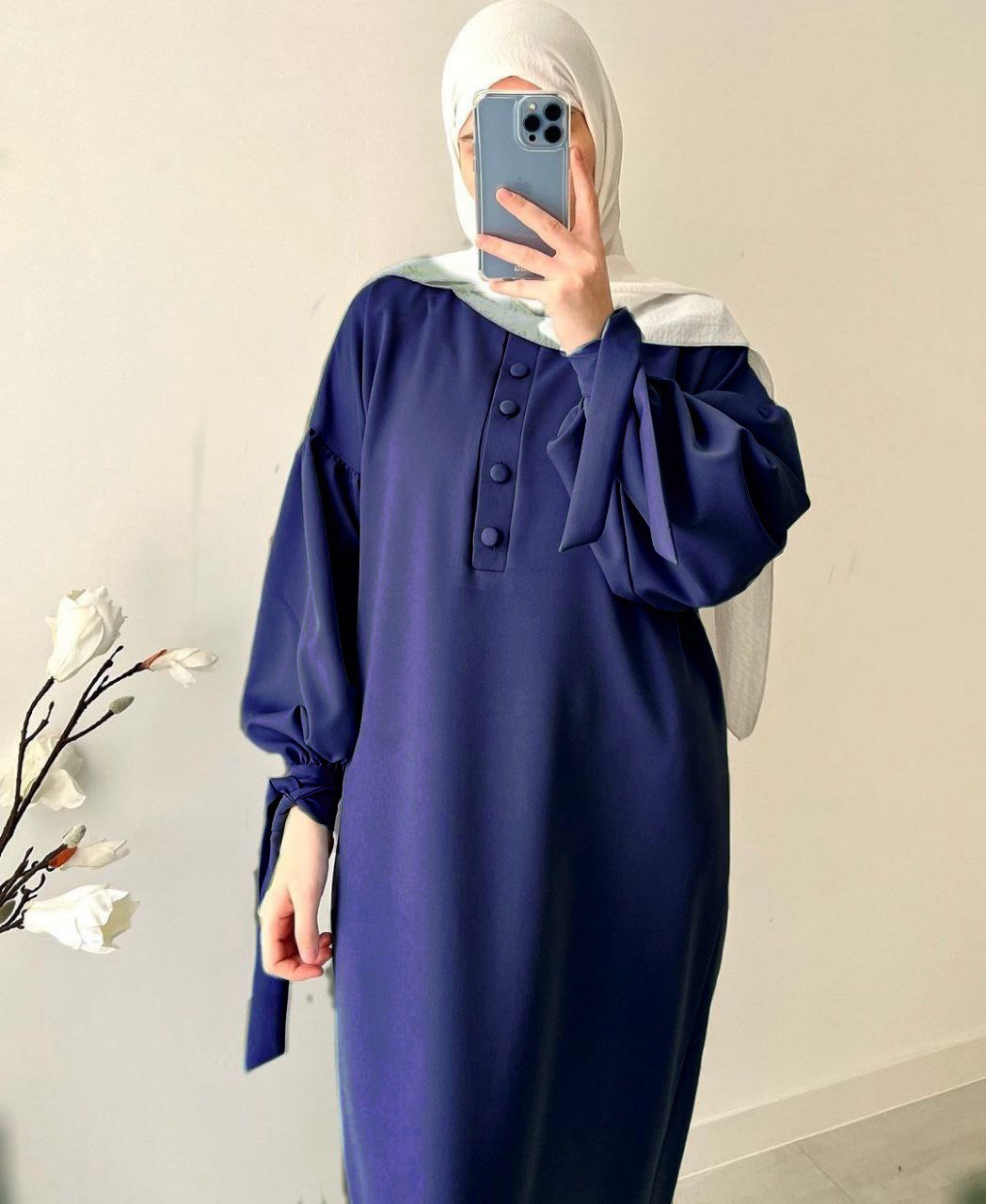 Tahura Balloon Sleeves Abaya ( NAVY BLUE  )