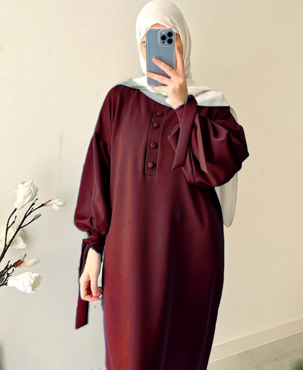 Tahura Balloon Sleeves Abaya ( MAROON )