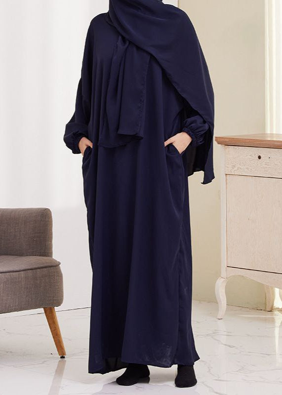 Ramzan Special Heeba Basic Lastic Sleeve Plain Abaya ( BLUE )