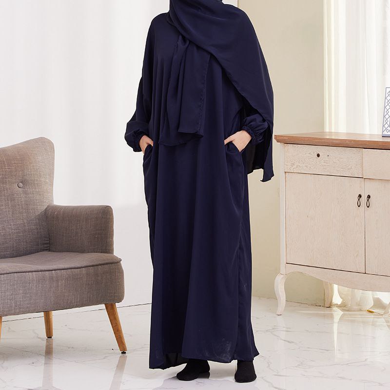 Ramzan Special Heeba Basic Lastic Sleeve Plain Abaya ( BLUE )