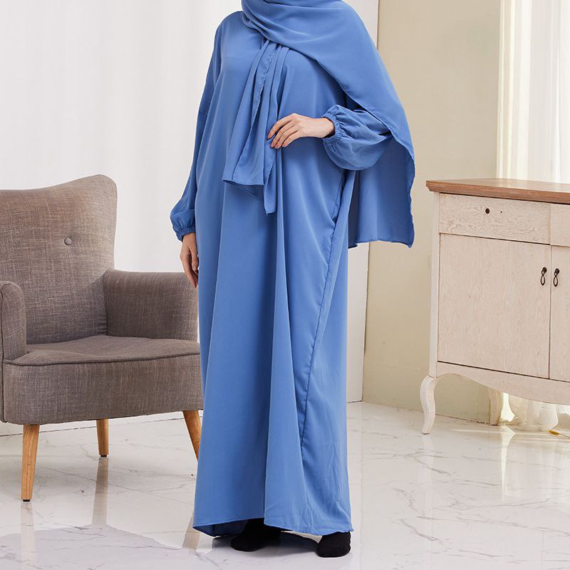 Ramzan Special Heeba Basic Lastic Sleeve Plain Abaya ( SKY BLUE  )