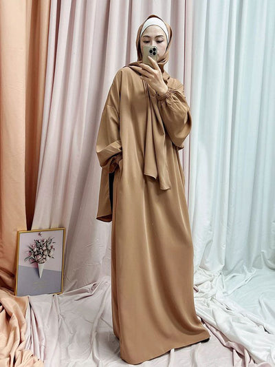 HEEBA LASTIC SLEEVE ABAYA | NUDE