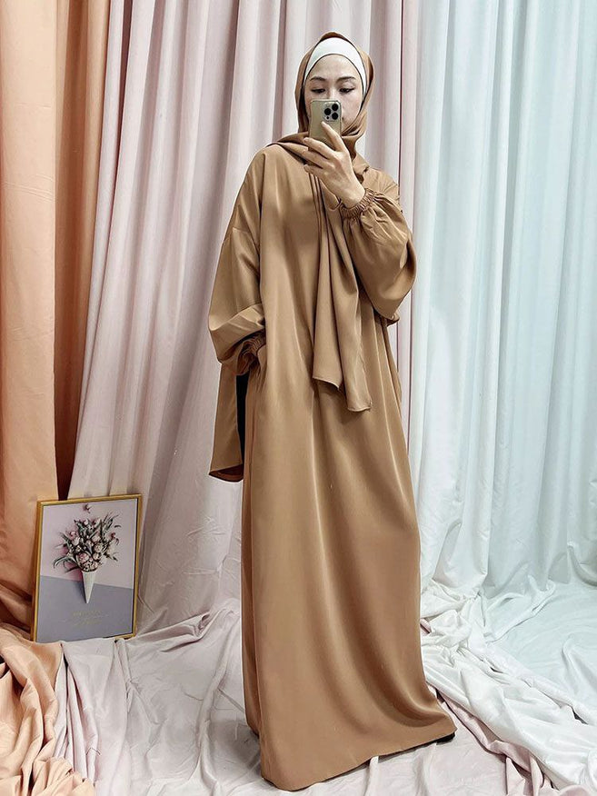 HEEBA LASTIC SLEEVE ABAYA | NUDE