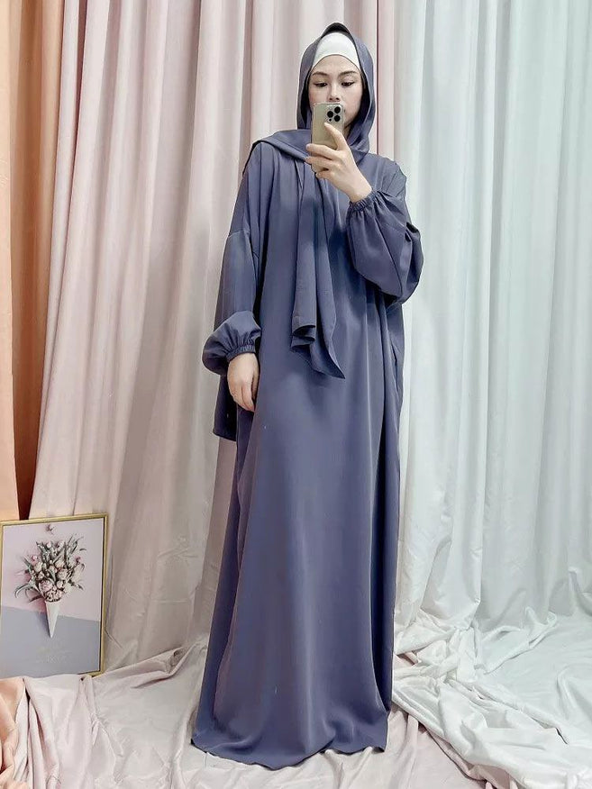 HEEBA LASTIC SLEEVE ABAYA | GRAY