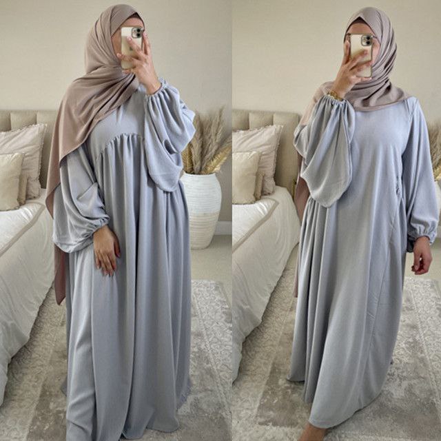 Maryam Pleated Baloon Sleeve Abaya SAND GREY ( New Launch )