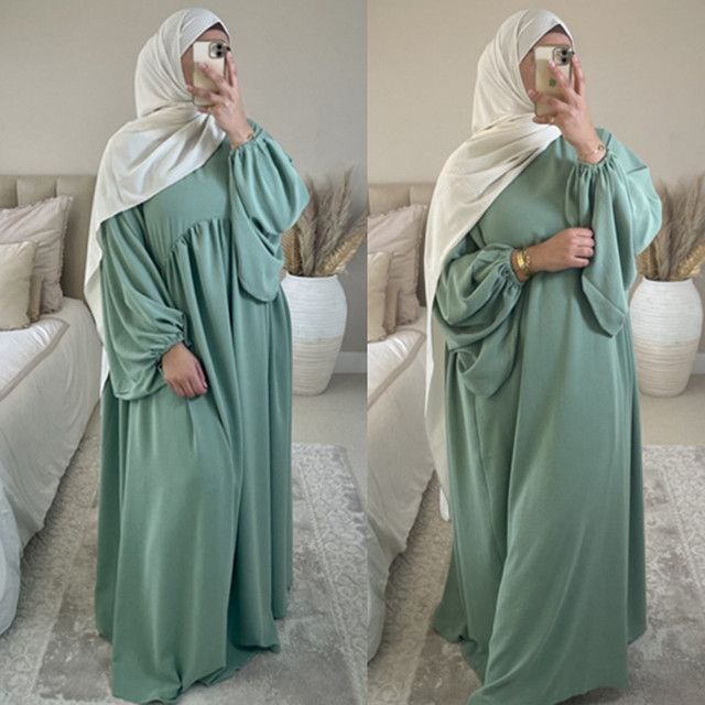 Maryam Pleated Baloon Sleeve Abaya SEA GREEN ( New Launch )