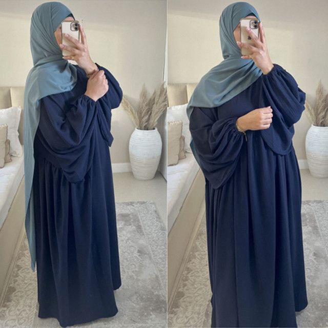 Maryam Pleated Baloon Sleeve Abaya DARK BLUE ( New Launch )