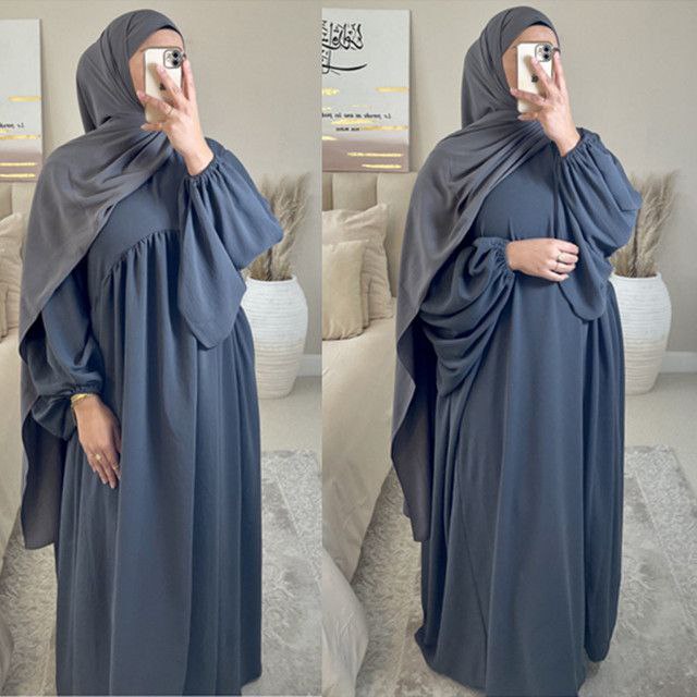 Maryam Pleated Baloon Sleeve Abaya DD GREY ( New Launch )