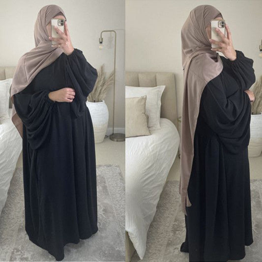 Maryam Pleated Baloon Sleeve Abaya BLACK ( New Launch )