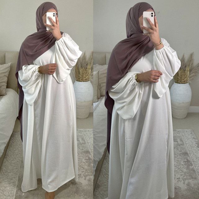 Maryam Pleated Baloon Sleeve Abaya WHITE ( New Launch )