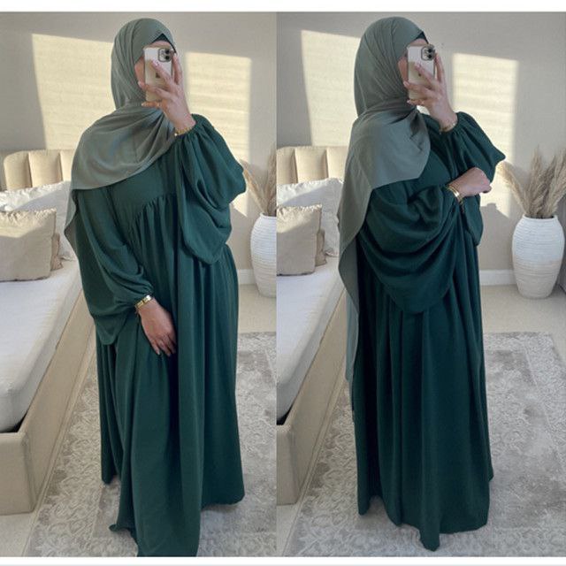 Maryam Pleated Baloon Sleeve Abaya BOTTLE GREEN ( New Launch )