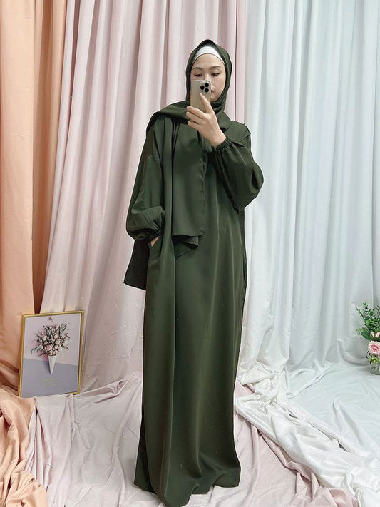 Ramzan Special Heeba Basic Lastic Sleeve Plain Abaya ( OLIVE  )