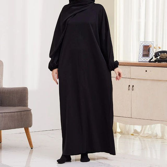 Ramzan Special Heeba Basic Lastic Sleeve Plain Abaya ( BLACK )