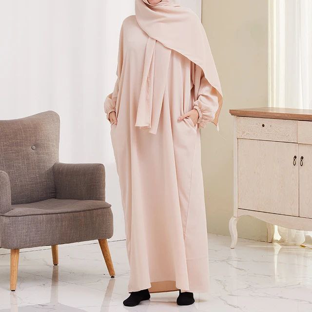 Ramzan Special Heeba Basic Lastic Sleeve Plain Abaya ( LITE NUDE )