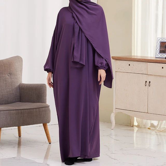 Ramzan Special Heeba Basic Lastic Sleeve Plain Abaya ( DARK PURPLE )