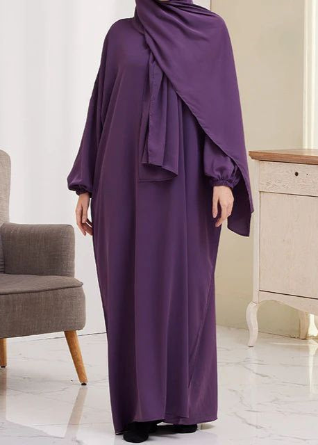 HEEBA LASTIC SLEEVE ABAYA | DARK PURPLE