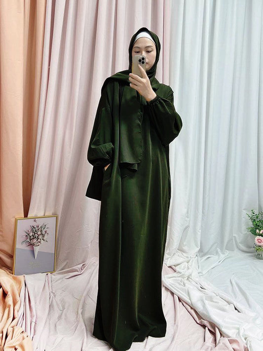 Ramzan Special Heeba Basic Lastic Sleeve Plain Abaya ( BOTTLE GREEN )