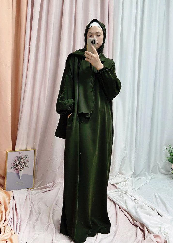 Ramzan Special Heeba Basic Lastic Sleeve Plain Abaya ( BOTTLE GREEN )