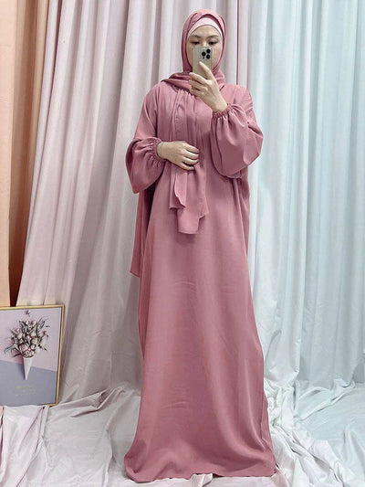 HEEBA LASTIC SLEEVE ABAYA | FLAMINGO