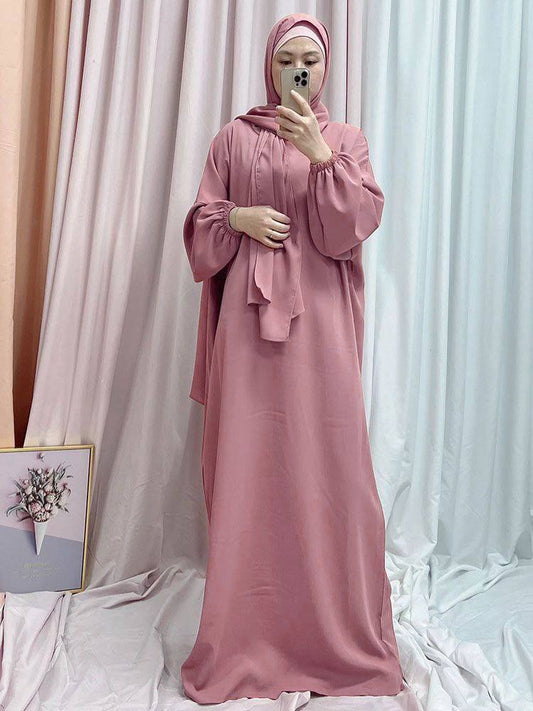 Ramzan Special Heeba Basic Lastic Sleeve Plain Abaya ( FLAMINGO )