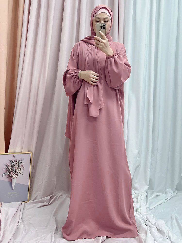 Ramzan Special Heeba Basic Lastic Sleeve Plain Abaya ( FLAMINGO )