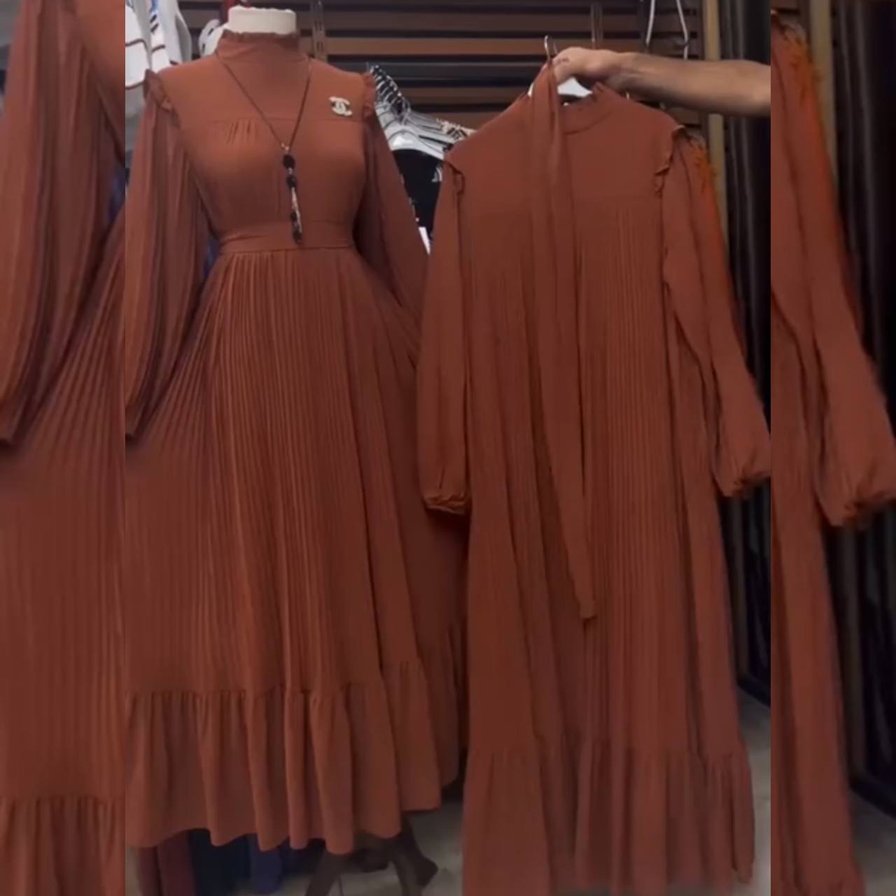 RIDA Beautiful Frill Plates work Abaya MOCHA BROWN - ( HIGHLY CUSTOMER DEMAND )