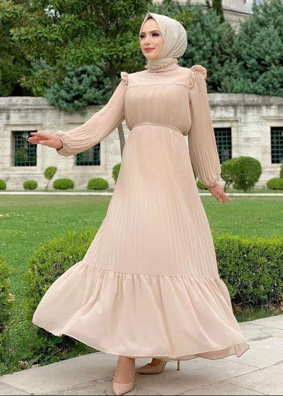 RIDA PLATED FRILL ABAYA | NUDE