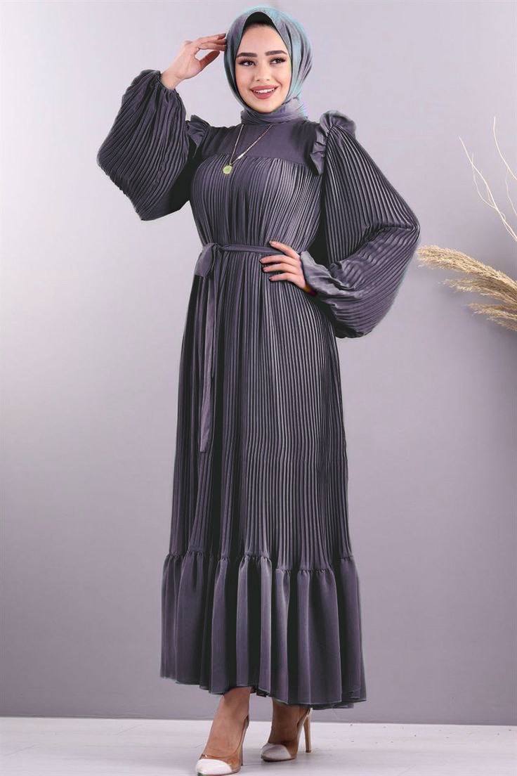 RIDA Beautiful Frill Plates work Abaya DARK GREY - ( HIGHLY CUSTOMER DEMAND )