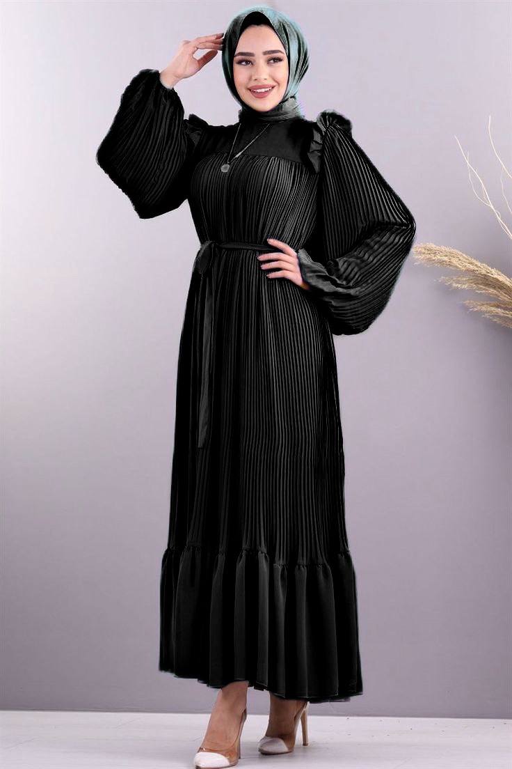 RIDA Beautiful Frill Plates work Abaya BLACK- ( HIGHLY CUSTOMER DEMAND )