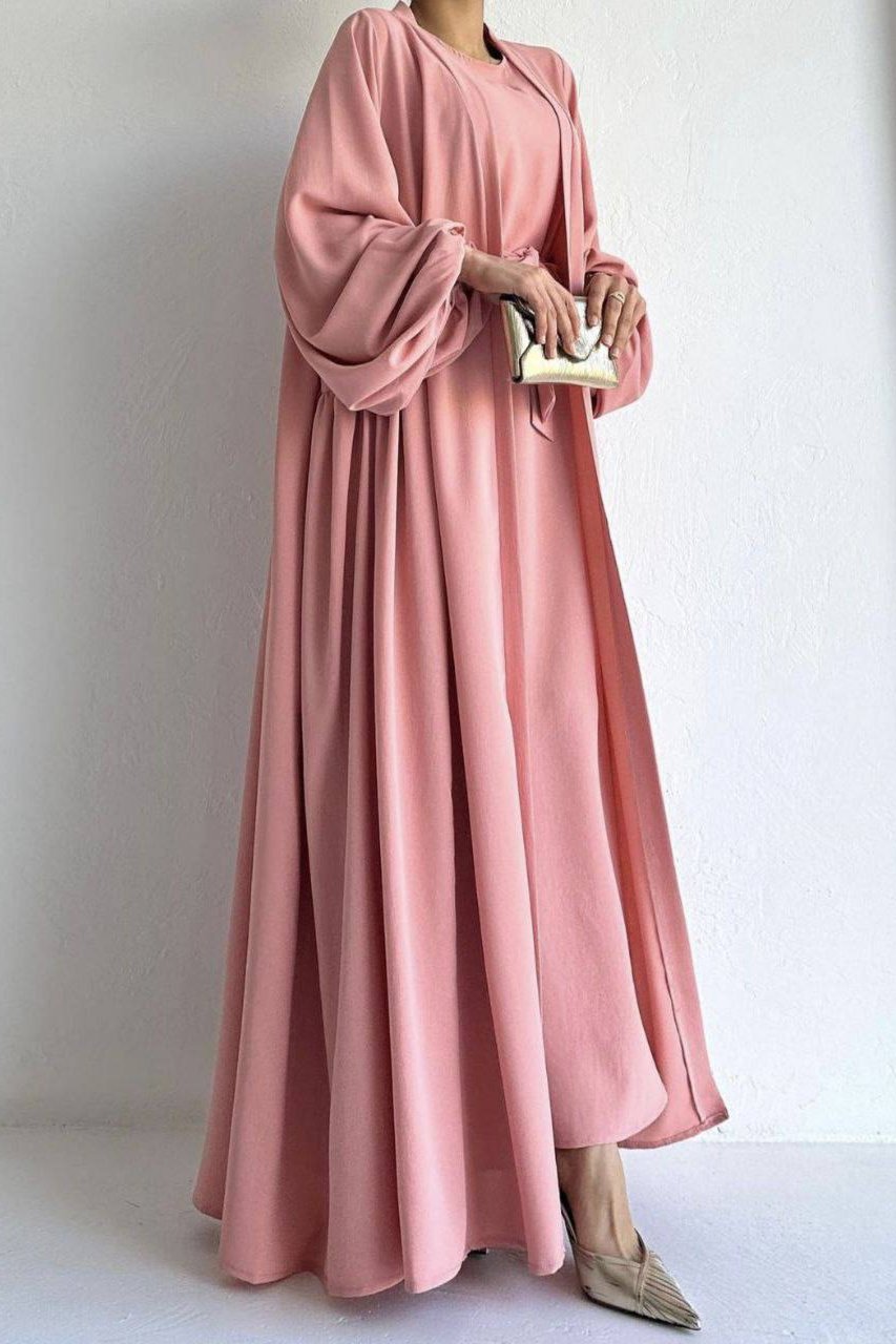 Ebrah Beautiful Double Shrugs Abaya PEACH ( NEW LAUNCH )