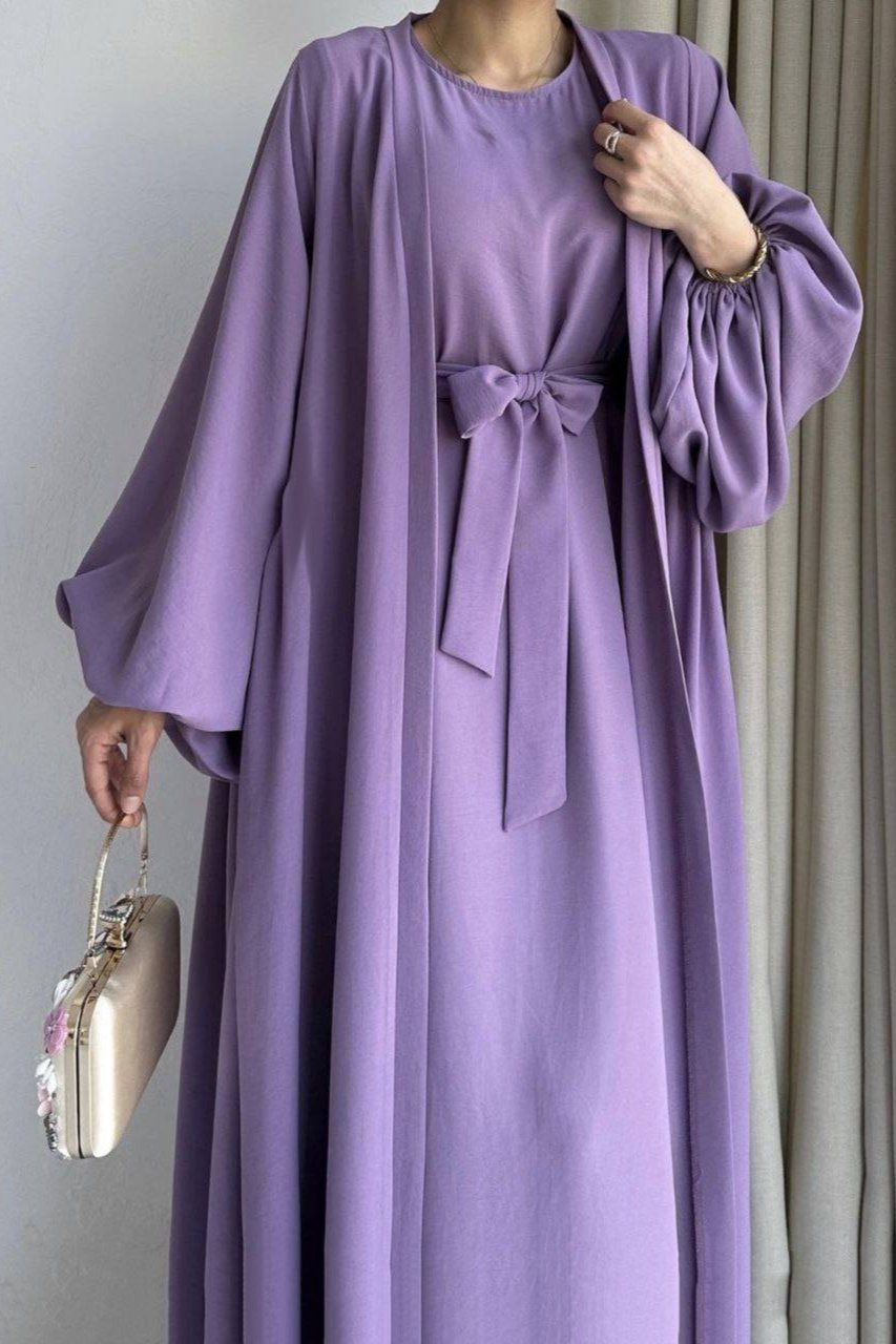 Ebrah Beautiful Double Shrugs Abaya LAVENDER ( NEW LAUNCH )