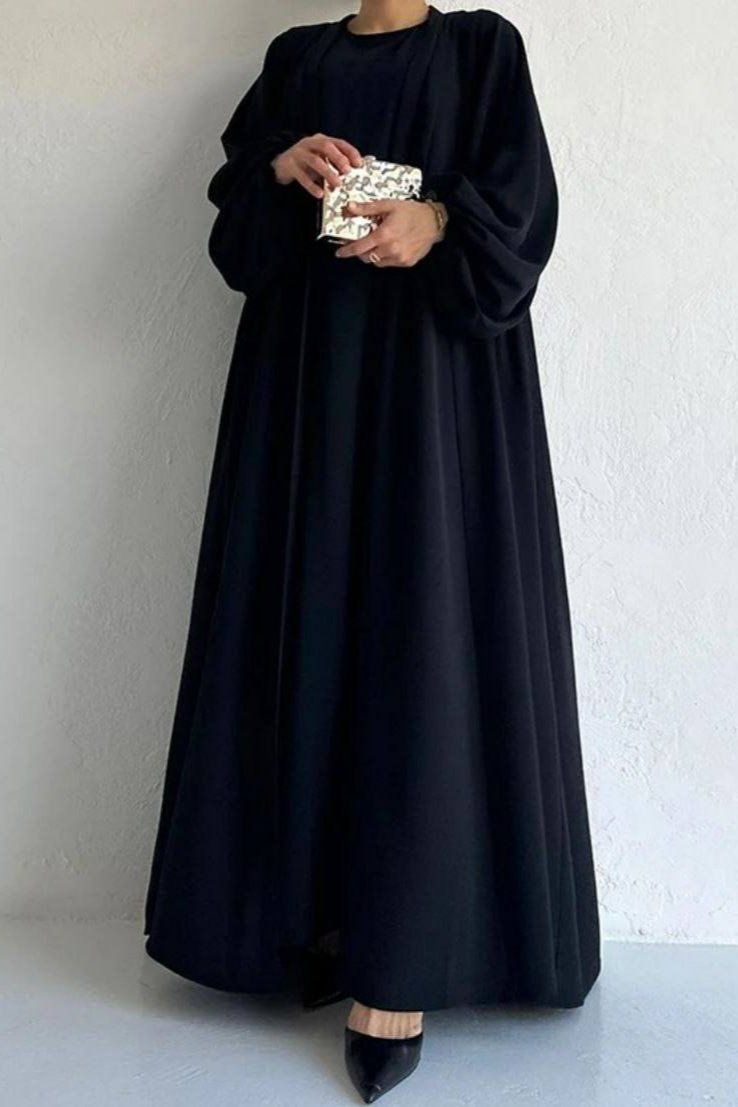 Ebrah Beautiful Double Shrugs Abaya BLACK ( NEW LAUNCH )