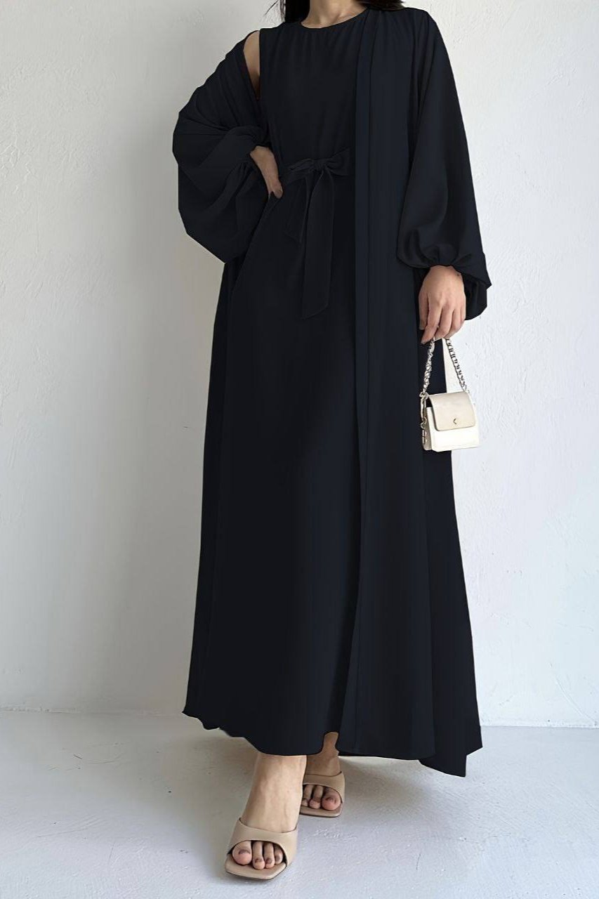 Ebrah Beautiful Double Shrugs Abaya BLACK ( NEW LAUNCH )