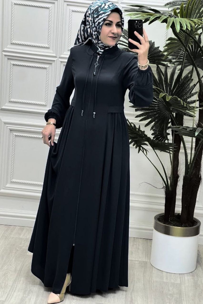 Ayrah Beautiful Side Plates Zipper Abaya BLACK ( RAMADAN LAUNCH )