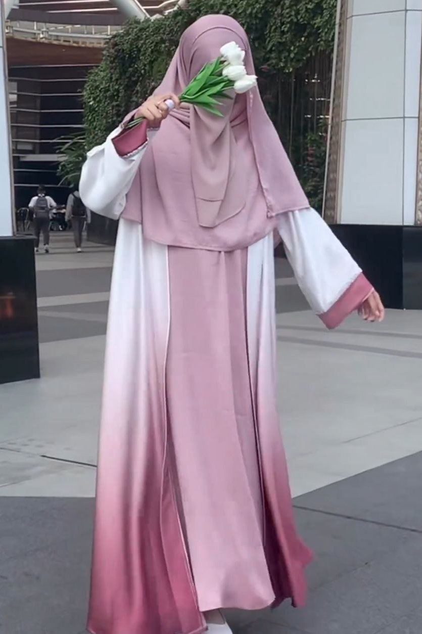 Haseena Imported Tai Dye Double Shrug Abaya PINK ( NEW LAUNCH )