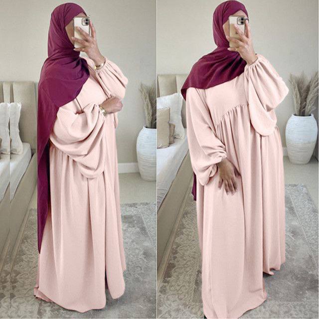 Maryam Pleated Baloon Sleeve Abaya NUDE ( New Launch )