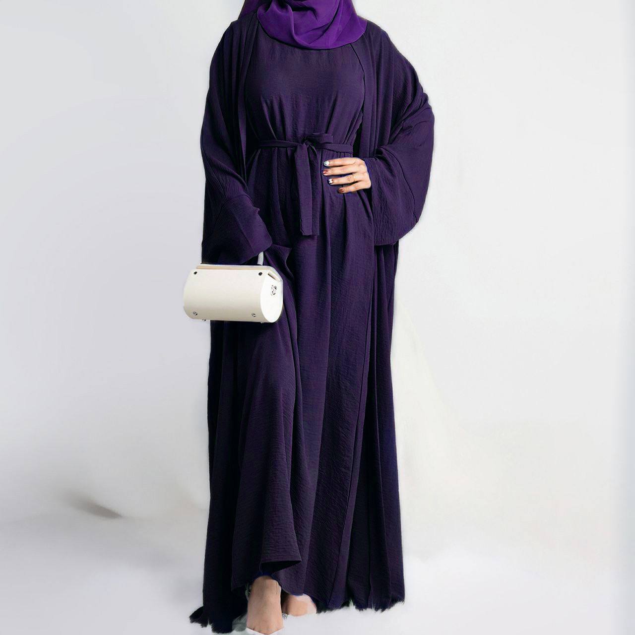 Original Dubai Crush Double Shrugs Abaya PURPLE ( Limited - Stock )