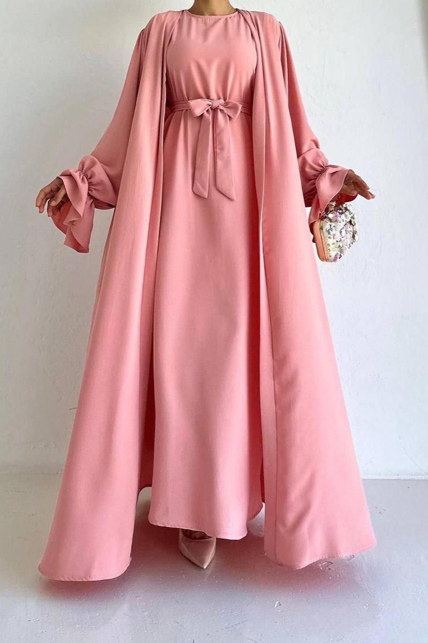 Ebrah Beautiful Double Shrugs Abaya PEACH ( NEW LAUNCH )