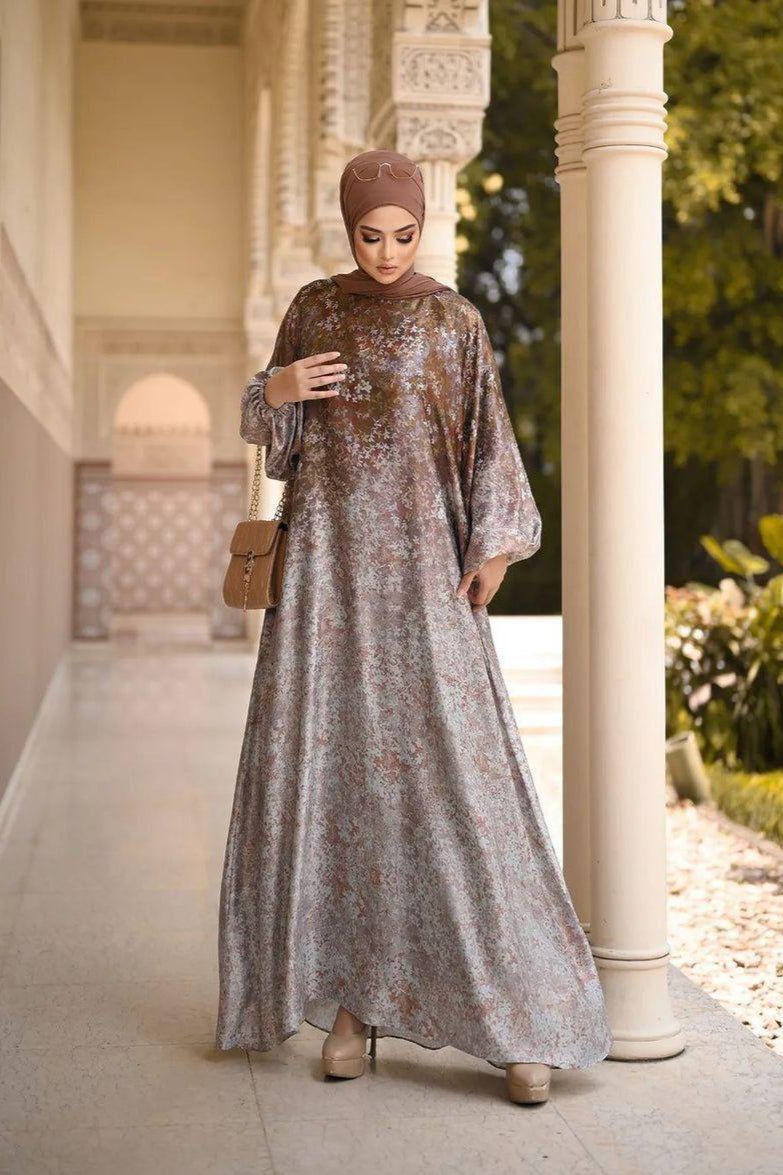 Aliza Orignal Printed Abaya - ( BROWN  )